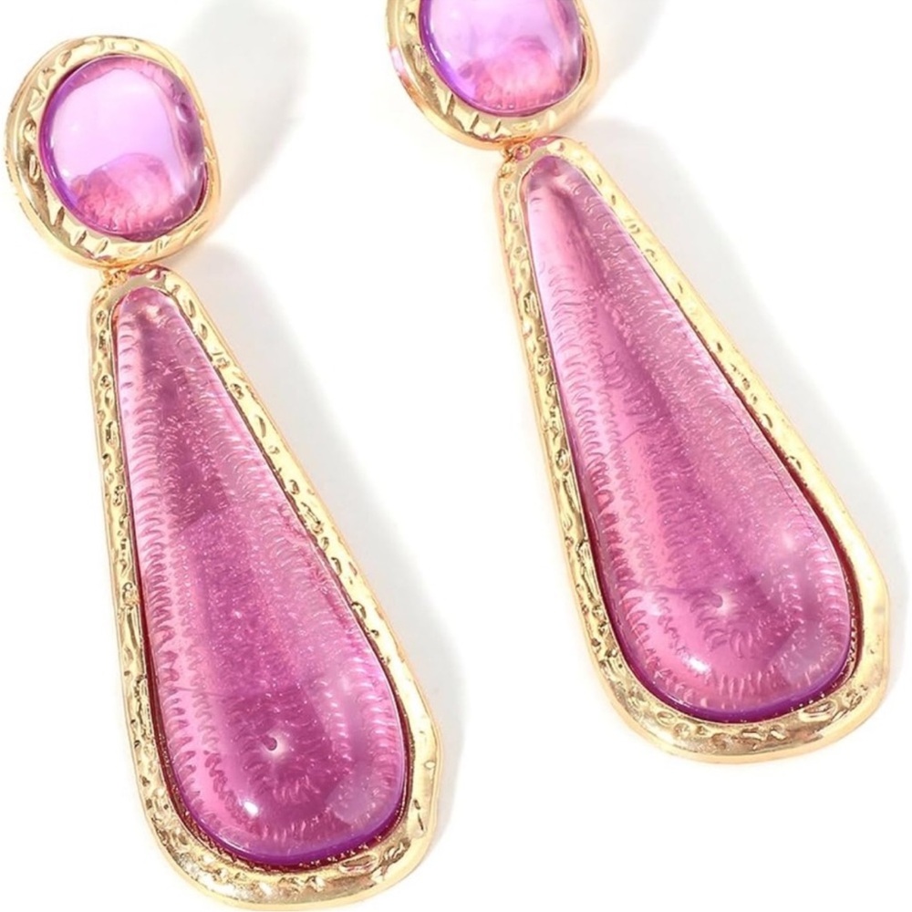 Gold Purple Drop Statement Earrings